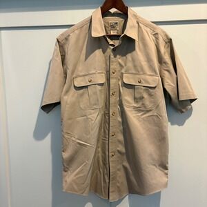 TravelSmith Button Down Large Khaki Short Sleeve Safari Utility Gorpcore Shirt